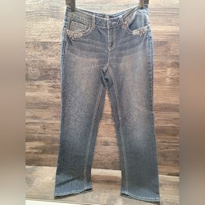 Earl Jeans Womens 6 Straight Leg Embellished Embroidered Low Rise Stretch Casual